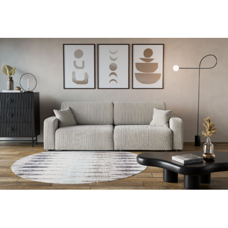 Divano 3 posti PIANO con apertura rapida – funzione letto, velluto a coste beige, divano-letto per soggiorno, comfort premium