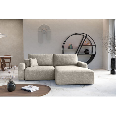 Divano angolare destro letto SOHO in chenille beige antimacchia – Direttamente dal produttore, consegna e installazione gratuite
