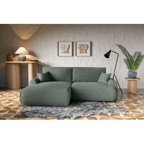 Divano letto angolare sinistro con vano contenitore Noboo in verde direttamente dal produttore, consegna e installazione gratuite