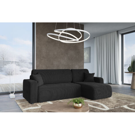 Divano letto angolare reversibile con vano contenitore universale Piano L in velluto a coste nero del produttore - VINOTTI