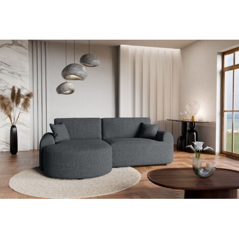 Divano angolare sinistro in tessuto intrecciato antracite, resistente all’usura, con funzione letto – ARTE PREMIUM