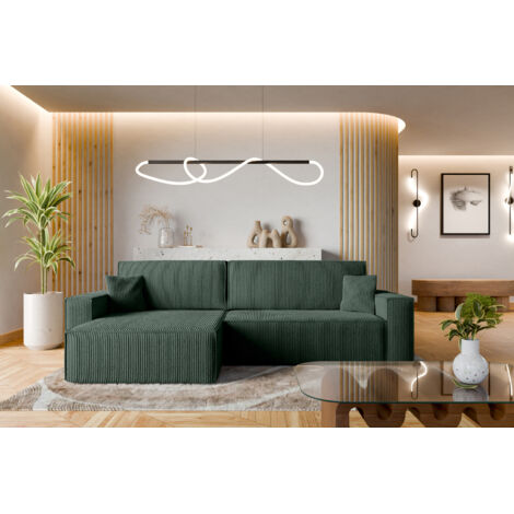 Divano letto angolare reversibile con vano contenitore universale Karl XL in velluto a coste verde bottiglia del produttore - VINOTTI