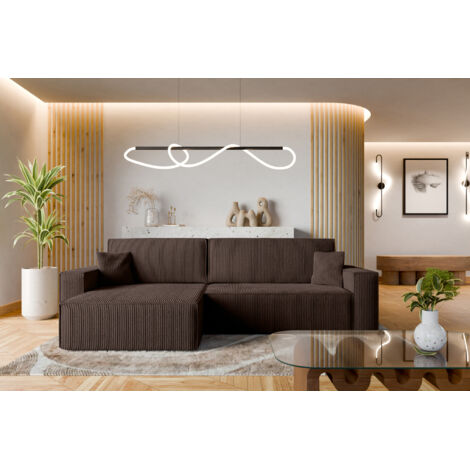 Divano letto angolare reversibile con vano contenitore universale Karl XL in velluto a coste marrone cioccolato del produttore VINOTTI