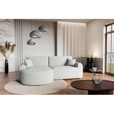 Divano angolare sinistro in tessuto intrecciato grigio chiaro, resistente all’usura, con funzione letto – ARTE PREMIUM