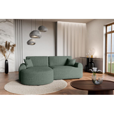 Divano angolare sinistro in tessuto intrecciato verde bottiglia, resistente all’usura, con funzione letto – ARTE PREMIUM