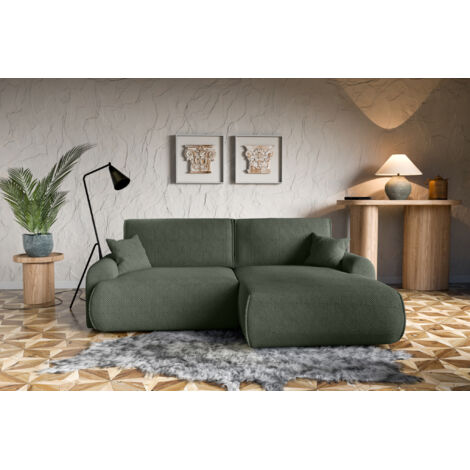 Divano letto angolare destro con vano contenitore Noboo in verde bottiglia direttamente dal produttore, consegna e installazione gratuite