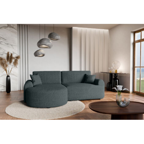 Divano angolare sinistro in tessuto intrecciato nero, resistente all’usura, con funzione letto – ARTE PREMIUM