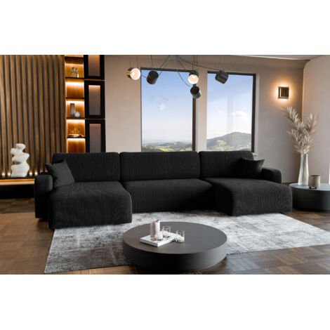 Divano letto angolare reversibile con vano contenitore universale Piano U in velluto a coste nero del produttore - VINOTTI