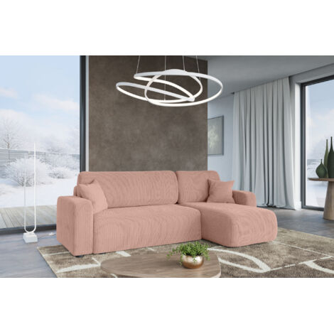 Divano letto angolare reversibile con vano contenitore universale Piano L in velluto a coste rosa cipria del produttore - VINOTTI