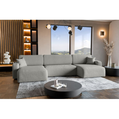 Divano letto angolare reversibile con vano contenitore universale Piano U in tessuto bouclé grigio del produttore - VINOTTI