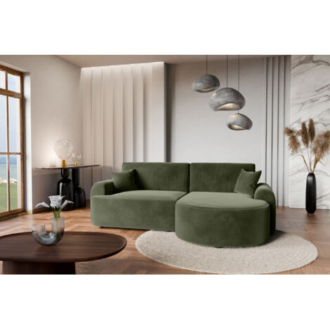 Divano letto angolare destro con vano contenitore ARTE PREMIUM in velluto a coste verde bottiglia del produttore - VINOTTI