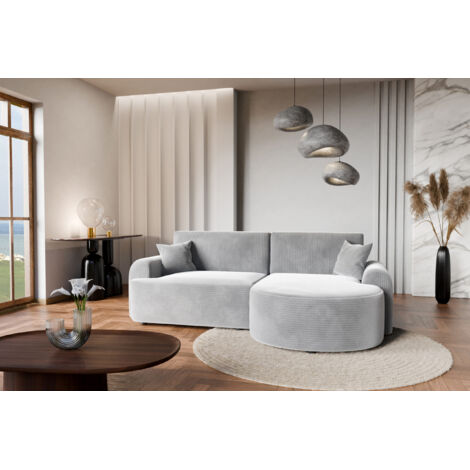 Divano letto angolare destro con vano contenitore ARTE PREMIUM in velluto a coste grigio del produttore - VINOTTI (1/5)
