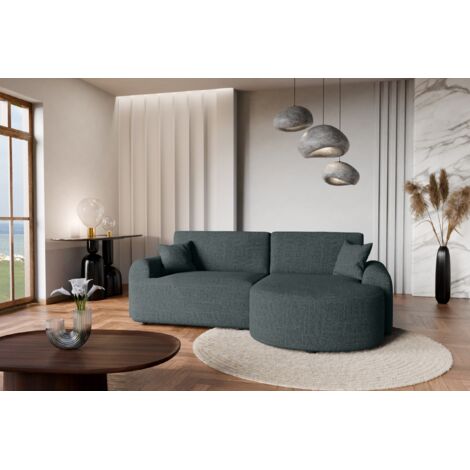 Divano angolare destro in tessuto intrecciato nero, resistente all’usura, con funzione letto – ARTE PREMIUM