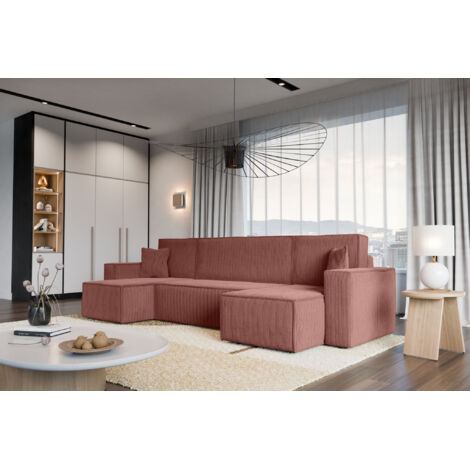 Divano letto angolare reversibile con vano contenitore universale Karl U in velluto a coste rame del produttore - VINOTTI