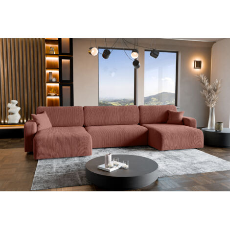 Divano letto angolare reversibile con vano contenitore universale Piano U in velluto a coste rame del produttore - VINOTTI