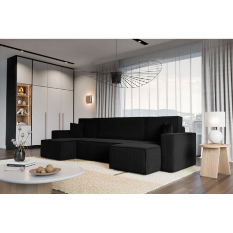 Divano letto angolare reversibile con vano contenitore universale Karl U in velluto a coste nero del produttore - VINOTTI