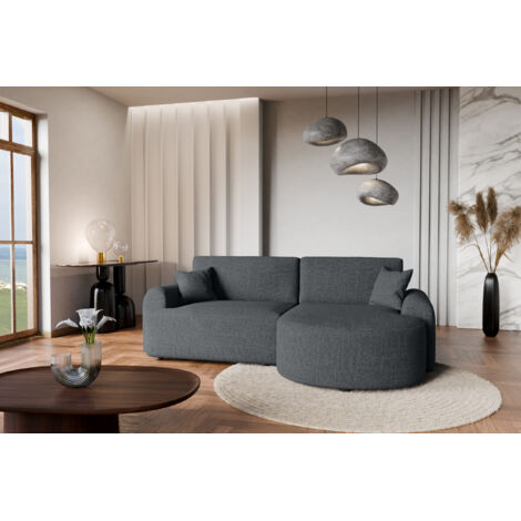 Divano angolare destro in tessuto intrecciato antracite, resistente all’usura, con funzione letto – ARTE PREMIUM