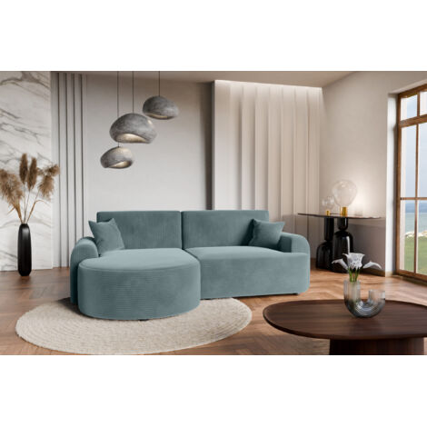 Divano letto angolare sinistro con vano contenitore ARTE PREMIUM in velluto a coste turchese del produttore - VINOTTI