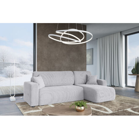 Divano letto angolare reversibile con vano contenitore universale Piano L in velluto a coste grigio chiaro del produttore - VINOTTI