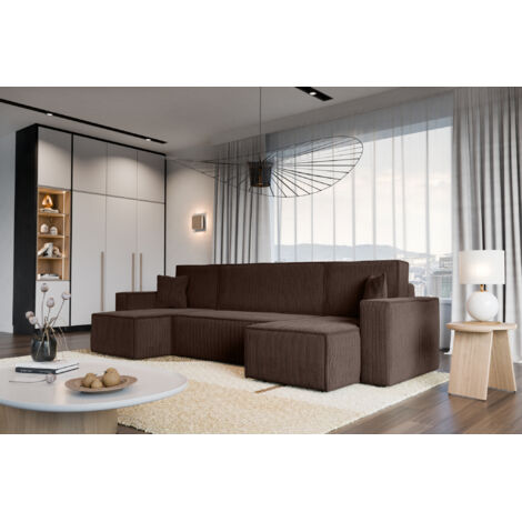 Divano letto angolare reversibile con vano contenitore universale Karl U in velluto a coste marrone cioccolato del produttore - VINOTTI