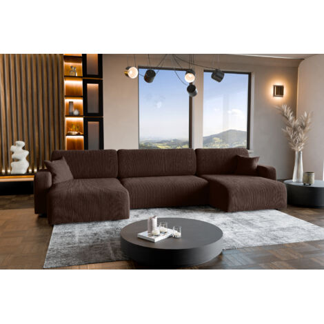 Divano letto angolare reversibile con vano contenitore universale Piano U in velluto a coste marrone cioccolato del produttore - VINOTTI