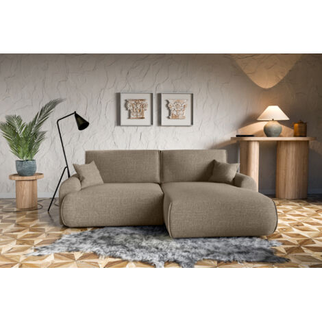Divano letto angolare destro con vano contenitore Noboo in marrone direttamente dal produttore, consegna e installazione gratuite