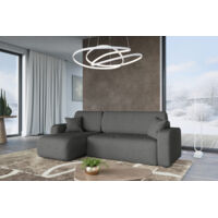 Divano ad angolo trasformabile in tessuto boucle antracite PIANO L con vano contenitore e sistema di apertura rapido