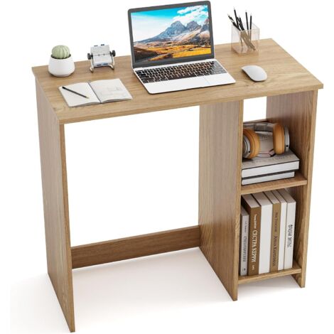Bureau D'Ordinateur Blanc Compact 80x40x74cm - Poste De Travail Avec 2 Étagères, Gain De Place, Style Moderne Pour Bureau, Salon Ou Chambre