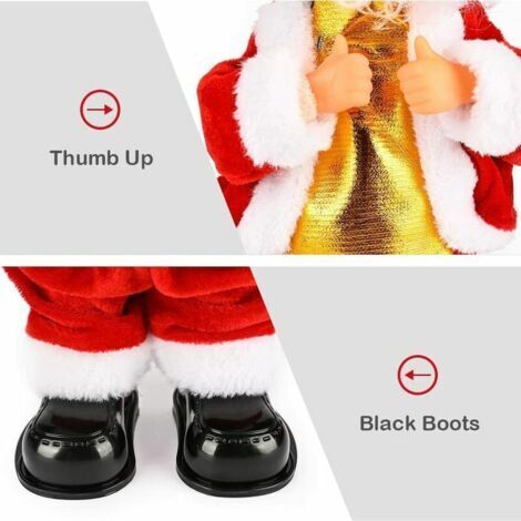 Père Noël Dansant Et Chantant – 24 Cm – 2 Modes (avec Lumières) – Cadeau De Noël