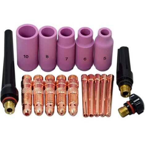 Kit Consommables Torche TIG WP9 WP20 - Coupelles Gaz Avec Anneau Plastique Blanc 1.6 2 3 Mm