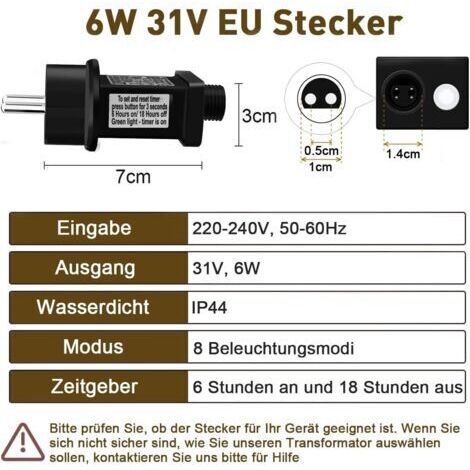 Clignoteur Guirlande 31V 6W Avec Minuterie - Transformateur LED Étanche 9 Modes Pour Guirlandes De Noël