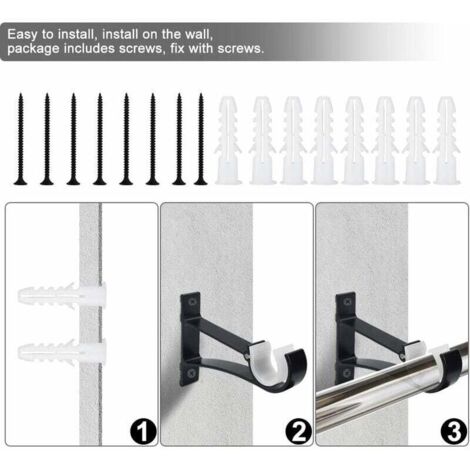 4 Supports De Tringle à Rideaux - Réglables Pour Tubes 25mm - Métal Blanc