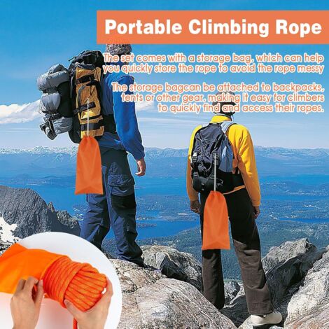 Corde Statique 8mm 15m DXLing Corde Escalade Polyester 8mm 15m | 2 Mousquetons - Sécurité Extérieure Corde Outdoor Orange