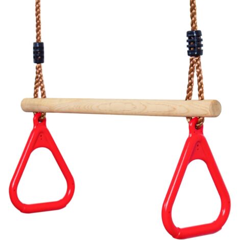 Trapèze En Bois Et Anneaux – Barre De Gymnastique, Corde Réglable 1,2-2 M, Charge 150 Kg, Dès 3-12 Ans
