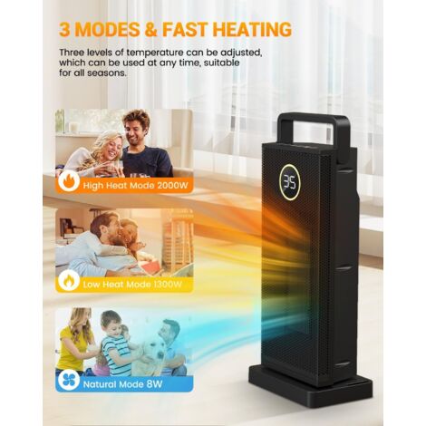 Chauffage D'appoint 2000W,80 ° Oscillation ECO Radiateur Electrique Ptc Thermostat Et Economie Denergie Protection Multiple 92318845