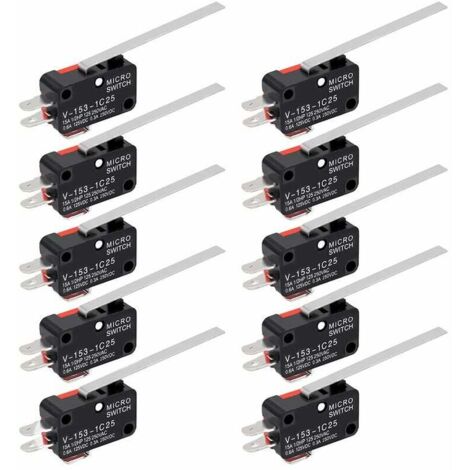 Lot de 10 micro-interrupteurs de fin de course à levier à charnière SPDT 1NO 1NC, interrupteurs momentanés à levier long, 3 broches pour Arduino longziming (1/5)