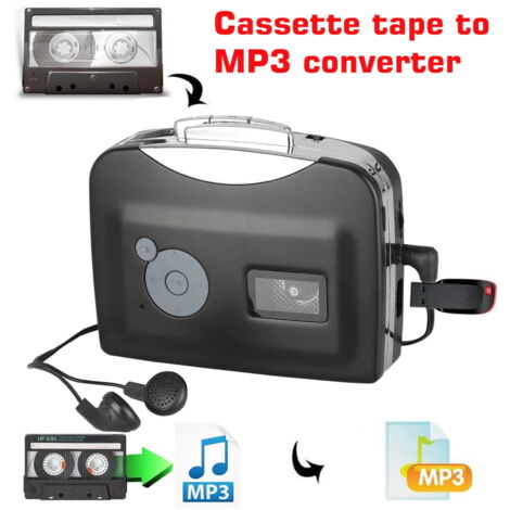 Convertisseur portable de cassettes vers MP3, lecteur audio USB pour cassettes audio - Lecteur-enregistreur de cassettes Walkman avec écouteurs 3,5 mm
