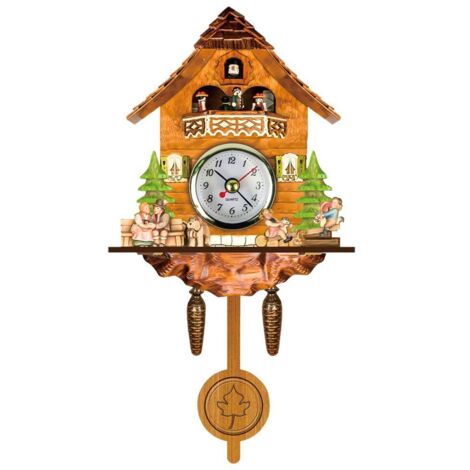 Horloge murale antique en bois en forme de nichoir à coucou, décoration intérieure, horloge à coucou à pendule automatique (1/5)