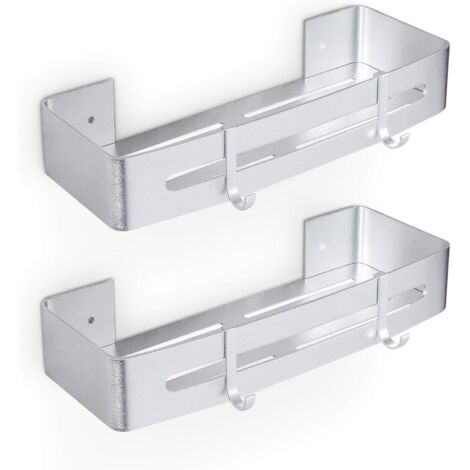 Ensemble de 2 étagères de douche en aluminium avec crochets, sans perçage, pour panier de douche