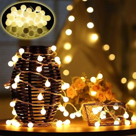 Guirlande lumineuse 10 m, 80 ampoules LED à piles, petites boules blanc chaud, décoration romantique pour fêtes, Noël, Halloween, mariages, anniversaires, soirées, chambre ou terrasse. (1/5)