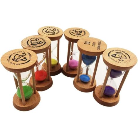 Sablier en bois avec durées de 30 secondes, 1 minute, 2 minutes, 3 minutes, 5 minutes et 10 minutes. Idéal pour les enfants, les jeux, la salle de classe, la cuisine et la décoration intérieure. (1/5)