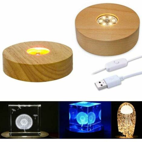 Socle lumineux LED en bois, socle rond lumineux LED multicolore + lumière chaude, support d'affichage de bureau alimenté par USB (2 pièces) (1/5)