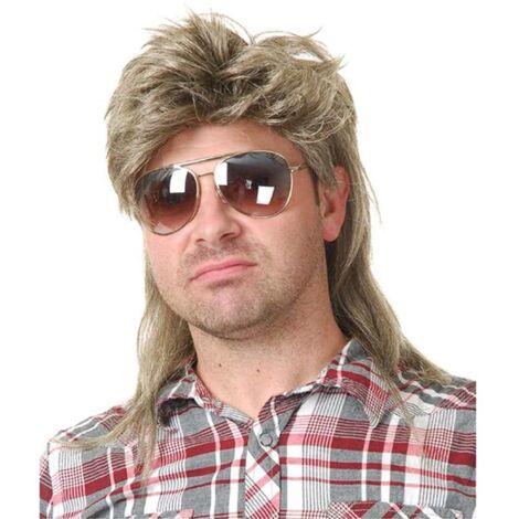 Perruque pour homme, coupe mulet dorée, style années 80, cheveux synthétiques longs