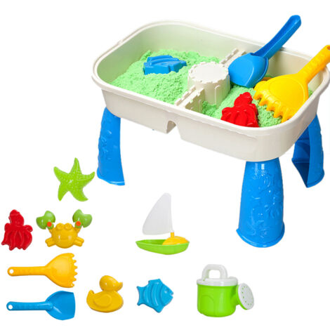 Table d'activités sable et eau pour enfants avec 9 jouets de plage.