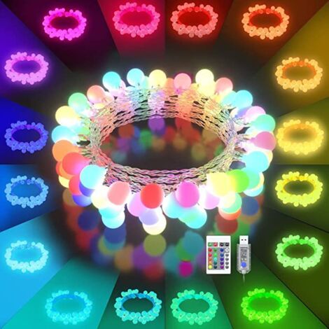 Guirlande lumineuse LED multicolore décorative avec télécommande, 16 boules LED à 50 couleurs changeantes. (1/5)