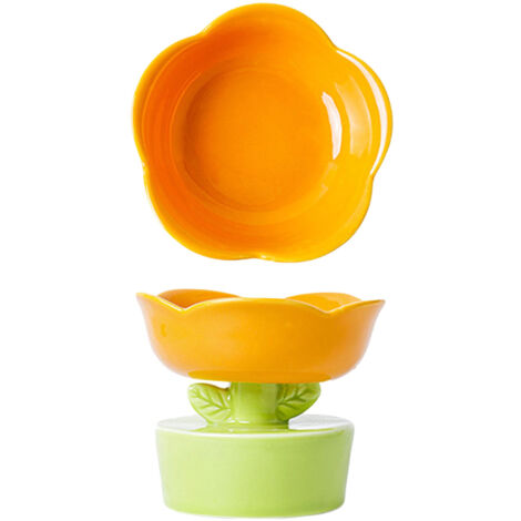 Gamelle en céramique orange pour chat, en forme de fleur mignonne, grande capacité, protège le cou et la colonne vertébrale, pour chats, chiens et autres animaux de compagnie. (1/5)