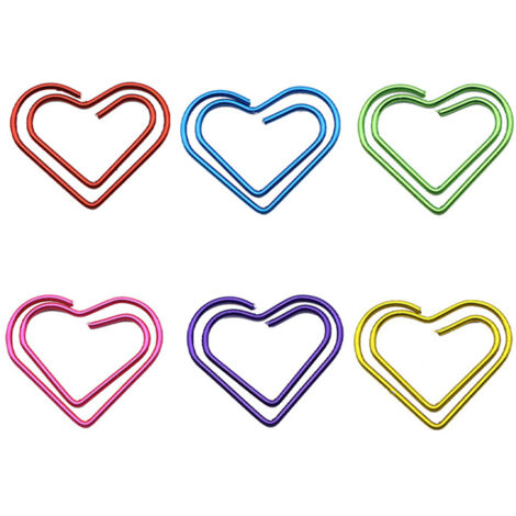 Lot de 50 trombones colorés en forme de cœur, trombones métalliques créatifs, parfaits pour le bureau, les livres, les notes, les affiches, les photos, les cadeaux, l'école et les fournitures de burea