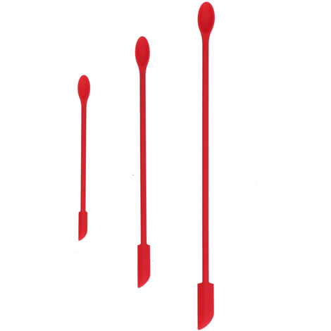 Petite spatule et longue spatule double embout en silicone rouge pour mini-pots de confiture, gâteaux et crèmes. Lot de 3. (1/5)