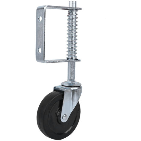 Roue pivotante à ressort en caoutchouc de 10 cm (4 pouces) pour portail, robuste, capacité de charge de 50 kg (110 lb). (1/5)