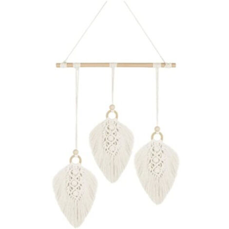 Tapisserie Murale Macramé Tissée 60 X 43 Cm - Décoration Boho Beige Coton Et Bois
